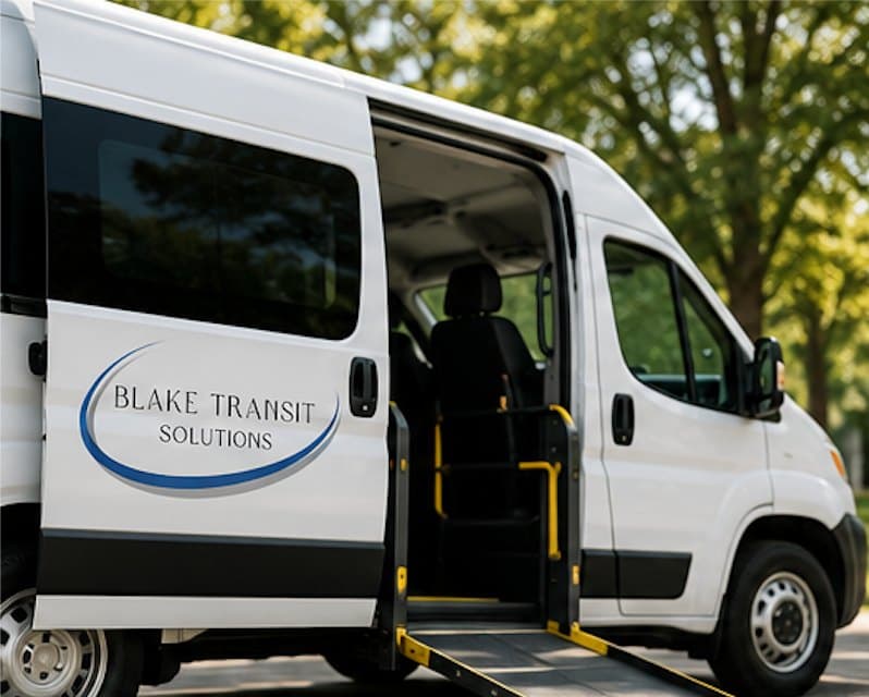 Blake Transit Solutions wheelchair-accessible van with the ramp lowered
